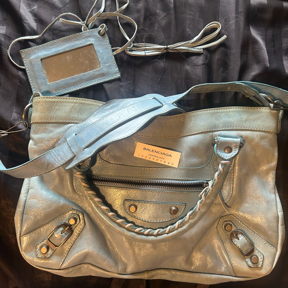 Light Blue Balenciaga Two Way Bag